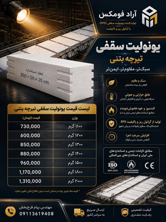 لیست قیمتی یونولیت سقفی